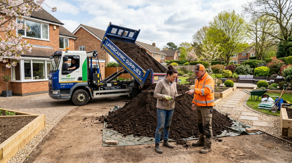 Wide-angle shot of a residential garden renovation in progre