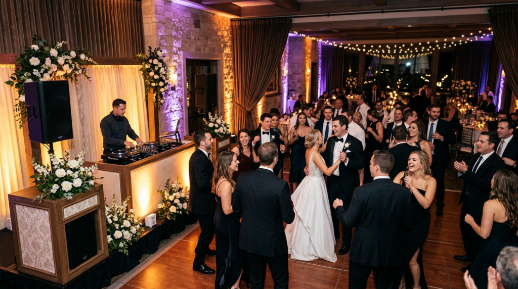 Modern wedding dance floor with professional sound system sp