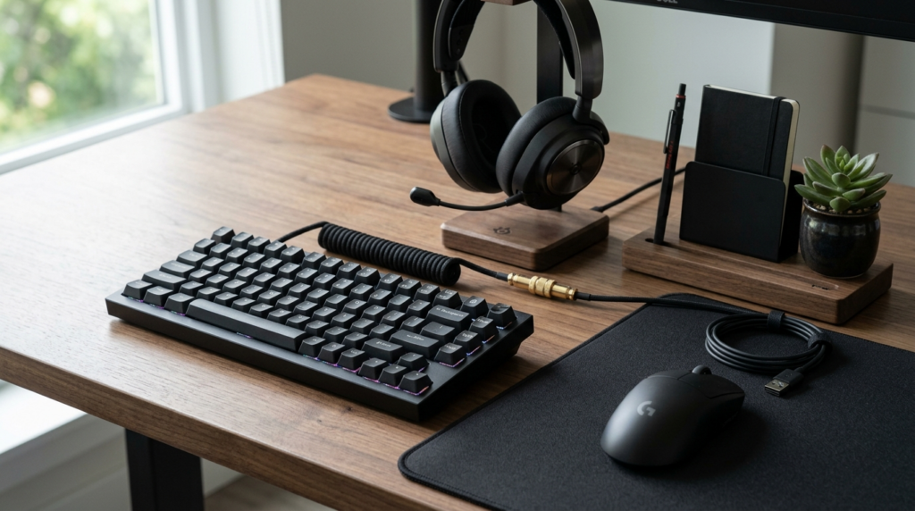 Close-up product photography of premium gaming peripherals a